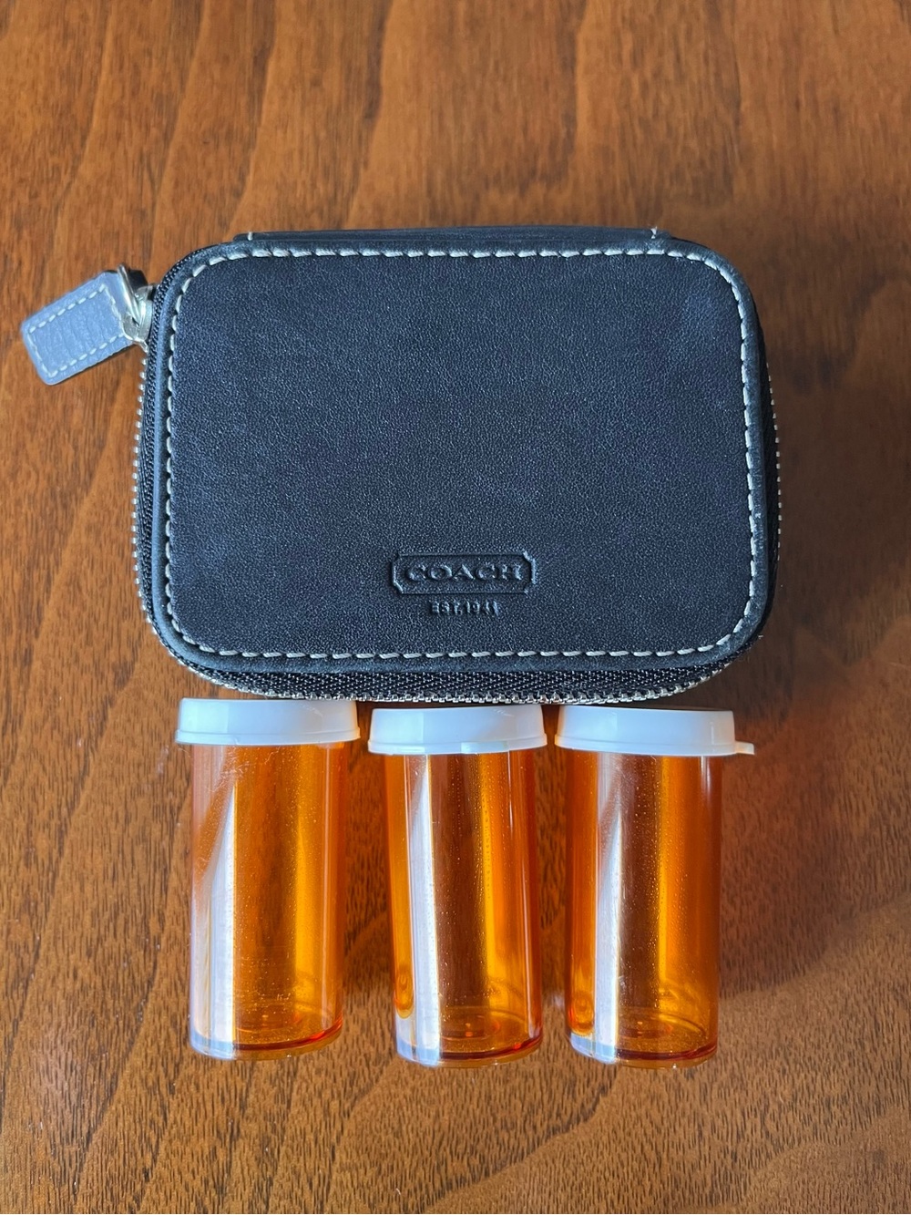 Coach Black Leather Pouch! Perfect for pills, chap stick/ sanitizer! Gift!